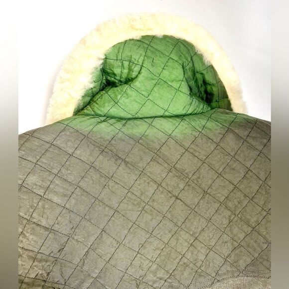Vintage Eddie Bauer Goose Down Green Quilted Sherpa Shearling Trucker Jacket - Picture 15 of 16